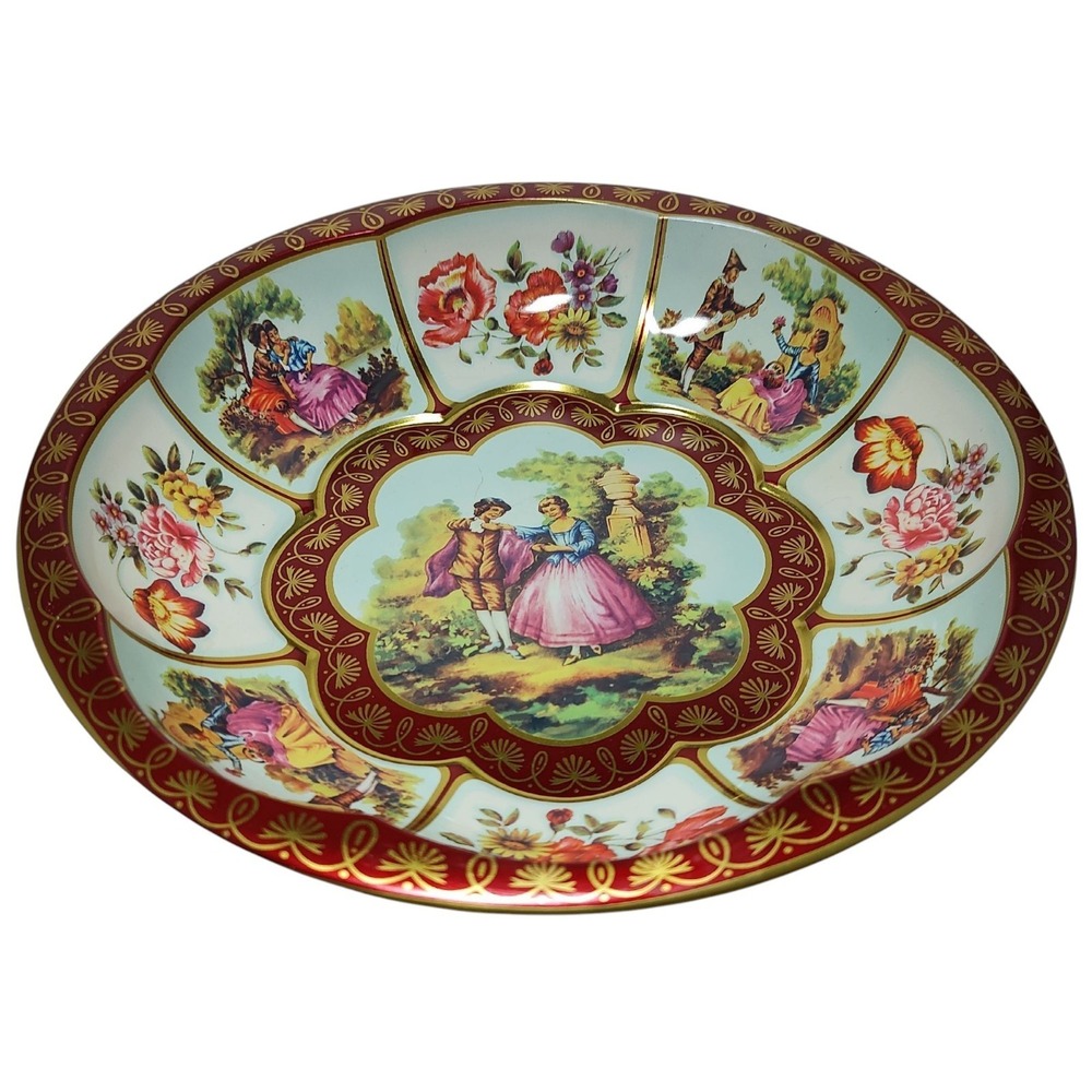 Daher Decorated Ware Round Tin Bowl Serving Tray Vintage England Victorian 1971